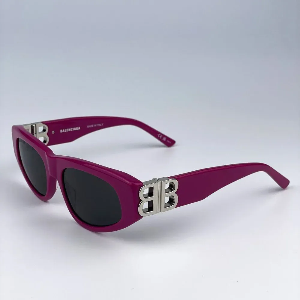 Balenciaga BB0095S 017 Sunglasses Fuchsia Pink Silver Grey Cat Eye Unisex